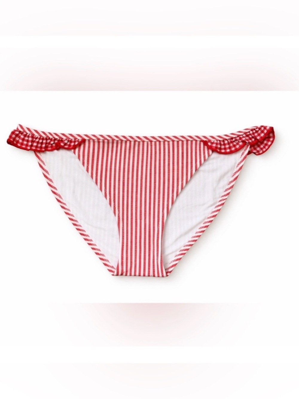 Aerie Seersucker Red White Striped Bikini Bottom Ruffle XS NWT